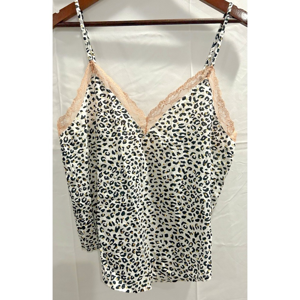 Victoria's Secret M Leopard Lace Cami Tank Top Animal Print Pink Gold V-Neck New